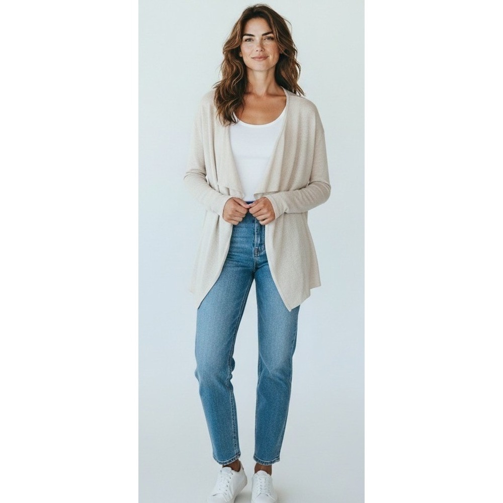 J.Crew Women XL Oatmeal Beige 100% CTN Open Front Longline Cardigan Minimalist